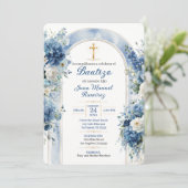 Invitation de baptême Bautizo florale bleue pour g (Debout devant)