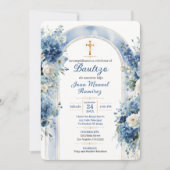 Invitation de baptême Bautizo florale bleue pour g (Devant)