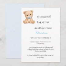 Invitation de baptême Blå Sløyfe Bamse