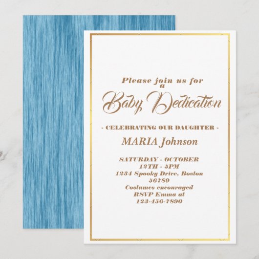 Invitation de baptême bleu aquarelle moderne (Devant / Derrière)