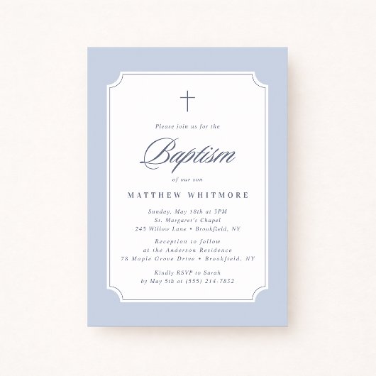 Invitation de baptême bleu clair aux coins arrondi