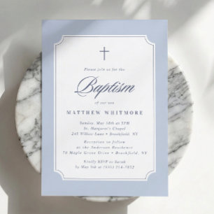 Invitation de baptême bleu clair aux coins arrondi