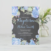 Invitation de baptême bleu floral (Debout devant)
