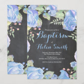 Invitation de baptême bleu floral (Devant / Derrière)