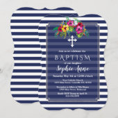Invitation de baptême bleu marine Luau floral trop (Devant / Derrière)