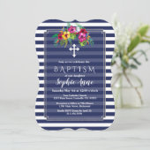 Invitation de baptême bleu marine Luau floral trop (Debout devant)