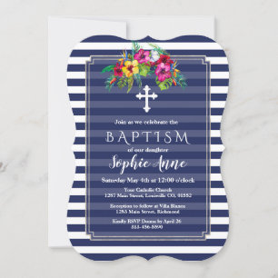 Invitation de baptême bleu marine Luau floral trop