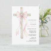 Invitation de baptême bohème pour fille avec noeud (Debout devant)