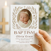 Invitation de baptême Boho avec couronne florale e