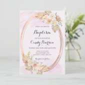 Invitation de baptême Boho rose pour fille (Debout devant)