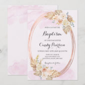 Invitation de baptême Boho rose pour fille (Devant / Derrière)