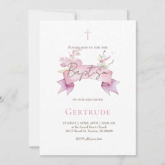 Invitation de baptême bouquet délicat (Devant)