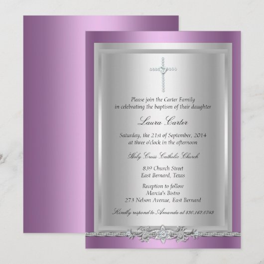 Invitation de baptême/catholicisme avec croix de j (Devant / Derrière)