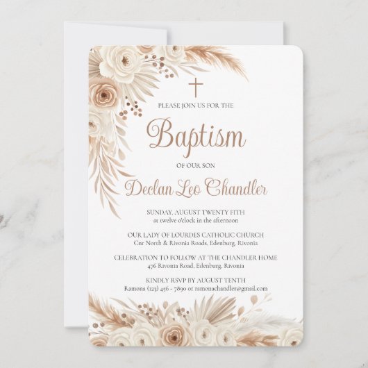 Invitation de baptême catholique avec herbe de la (Devant)
