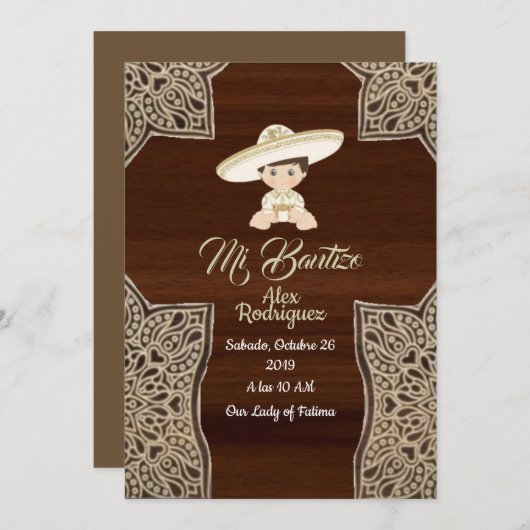 invitation de baptême charro bébé (Devant / Derrière)
