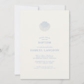 Invitation de baptême chrétien bleu coquillage côt (Devant)