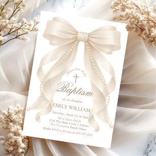 Invitation de baptême chrétien de fille perle avec