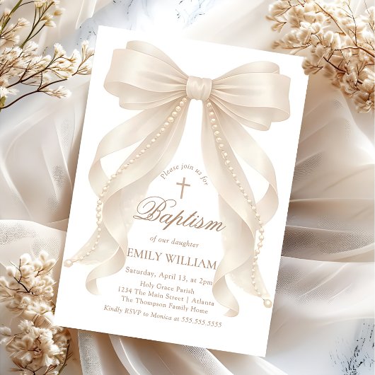 Invitation de baptême chrétien de fille perle avec
