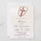 Invitation de baptême Croix beige (Devant)