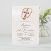 Invitation de baptême Croix beige (Debout devant)