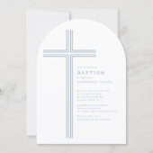 Invitation de baptême Croix Bleue minimale (Devant)