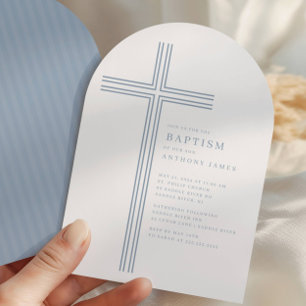Invitation de baptême Croix Bleue minimale