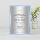 Invitation de baptême croix diamant bleu (Debout devant)