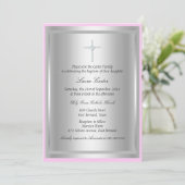 Invitation de baptême croix diamant rose (Debout devant)