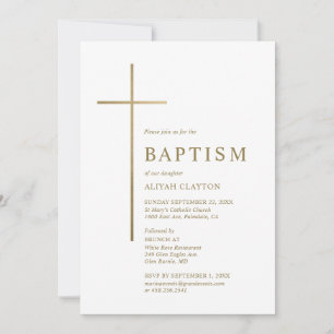 Invitation de baptême croix dorée