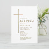 Invitation de baptême croix dorée (Debout devant)