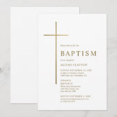Invitation de baptême croix dorée (Devant / Derrière)