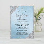 Invitation de baptême Croix en dentelle de diamant (Debout devant)