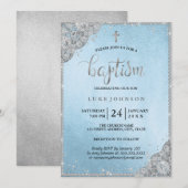 Invitation de baptême Croix en dentelle de diamant (Devant / Derrière)