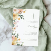Invitation de baptême Croix Florale Aquarelle