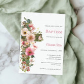 Invitation de baptême Croix florale aquarelle