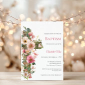 Invitation de baptême Croix florale aquarelle