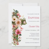 Invitation de baptême Croix florale aquarelle (Devant)