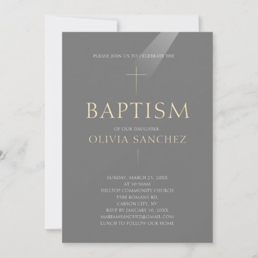 Invitation de baptême Croix Or (Devant)