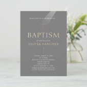 Invitation de baptême Croix Or (Debout devant)