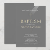 Invitation de baptême Croix Or (Devant / Derrière)