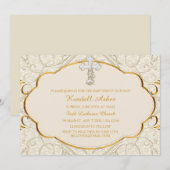 Invitation de baptême croix or et argent (Devant / Derrière)