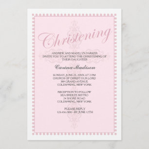 Invitation de baptême croix rose