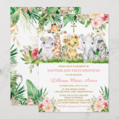 Invitation de baptême dans la jungle et premier an (Devant / Derrière)