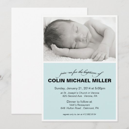 Invitation de baptême de bébé (Devant / Derrière)