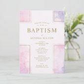 Invitation de baptême de bébé fille rose (Debout devant)