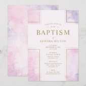 Invitation de baptême de bébé fille rose (Devant / Derrière)