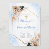 Invitation de baptême de Boho bleu Dusty (Devant / Derrière)