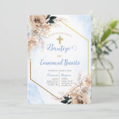 Invitation de baptême de Boho bleu Dusty (Debout devant)