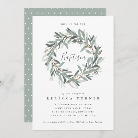 invitation de baptême de couronne rustique (Devant / Derrière)