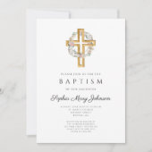 Invitation de baptême de croix de couronne florale (Devant)